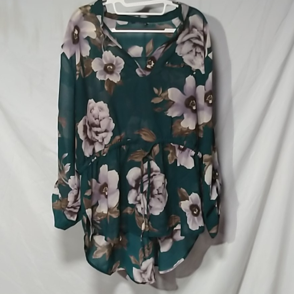 Green flowery translucent shirt